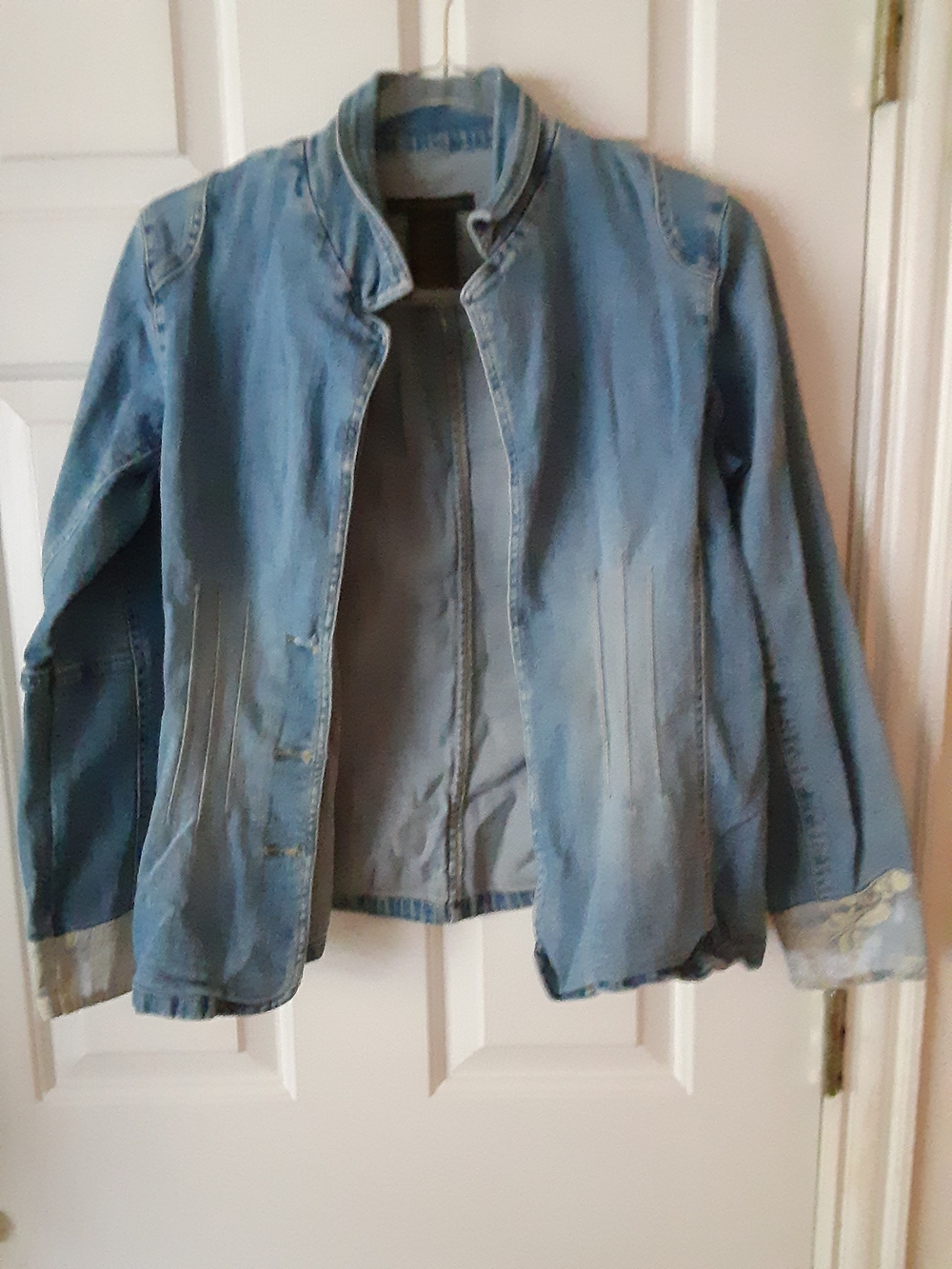 Mary Kate And Ashley Patchwork Denim Jacket with Red & Cream Accents